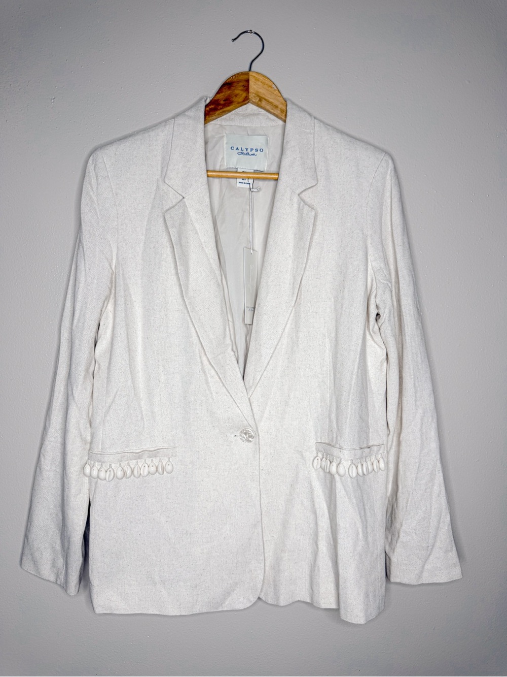 NEW | Calypso St. Bart Linen Blend Lagenlook Beige Seashell Blazer